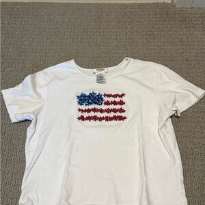 Talbots White Top with Beaded Flag Design